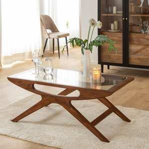 Table basse Vandana Aston Pebble en bois de manguier et verre - Product Image 4