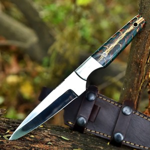 Pine Cone Handle High Quality Carbon Steel Industrial Grade <b>Mirror</b> Polish Fixed Blade Hunting Camping Knife Leather Sheath UA - Product Image 1