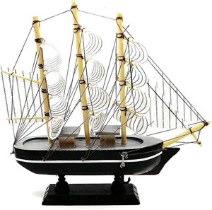 Modèle de bateau à voile en bois vintage, objet décoratif nautique pour la maison, le bureau, le salon, la décoration de table - Product Image 1