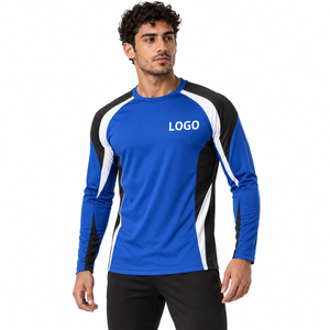 <b>Men's</b> Long Sleeve Sporty T-<b>Shirt</b> Blue <b>Black</b> White Printed Quick Dry Polyester O-Neck <b>Slim</b> <b>Fit</b> - Product Image 1