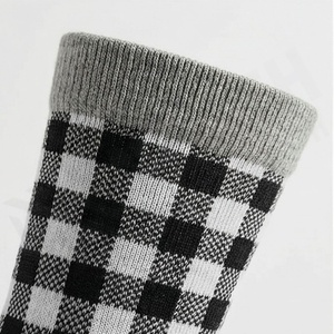 Crew <b>Socks</b> Plaid Pattern <b>Black</b> White Gray Breathable Knitted Regular Style Adult Casual Wear - Product Image 4