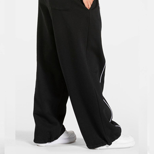 Pantalones Deportivos Anchos de Felpa de Algodón con Ribete, Diseño Personalizado OEM, Color Negro, para Mujer - Product Image 6