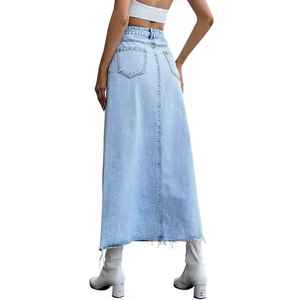 Jupe cargo en jean sexy et décontractée à taille haute avec plusieurs poches, mini-jupe en jean, jupe longue en jean patchwork en coton pour femme - Product Image 5