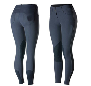 Leggings Ecuestres de Cintura Alta para Mujer, Tejidos en Spandex y Nailon, Elásticos en Cuatro Direcciones, Color Gris Sólido con Parches de Silicona - Product Image 5