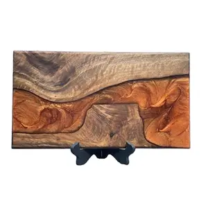 Placa de resina epóxi laranja, cor e suporte de metal artesanal para rio, resina epóxi, madeira