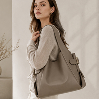 Sac fourre-tout grande capacité, durable et imperméable pour femme, en cuir végétalien, sac à bandoulière avec fermeture éclair, marron-gris, pour le travail et les voyages