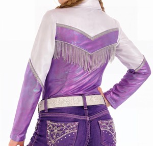 Camisa de Montar a Caballo Estilo Western en Satén Azul con Cierre de Botones Delanteros, Manga Larga, Cintura Alta y Ligera - Product Image 3