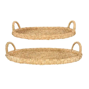 Plateau de service en rotin naturel de qualité supérieure, fabriqué à la main, avec poignées en bois, durable, pour la cuisine, le thé et le café, organisateur haut de gamme - Product Image 2