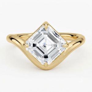 Anillo de compromiso de oro amarillo vermeil con diamante talla Asscher y moissanita moderna, regalo para el Día de San Valentín - Product Image 1
