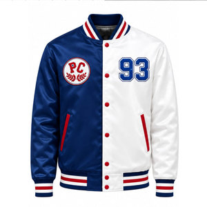 Veste universitaire bleue et blanche pour homme avec logo PC brodé 93, col rabattu, style preppy, coupe régulière, matière polyester - Product Image 2