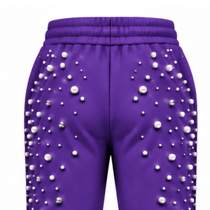 Pantalones Jogger con Cuentas de Perlas Moradas para Mujer, Pantalones Deportivos con Cordón Ajustable, Ropa Casual de Lujo, Pantalones de Felpa - Product Image 4