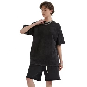 Camisetas y pantalones cortos con gráfico de logotipo personalizado para hombre, camisetas de gran tamaño para hombre, camiseta vintage desgastada con lavado ácido y pantalones cortos para hombre - Product Image 3