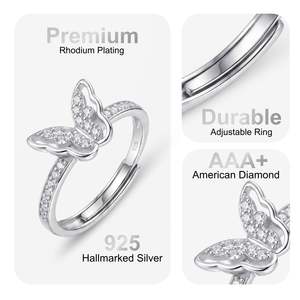 Hallmark 10K Gold Minimal Sparkle Butterfly Ring with Heart Cut Moissanite - Product Image 5