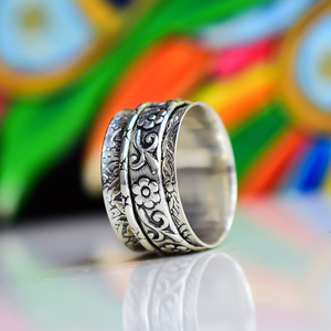 Flower <b>Spinner</b> <b>Ring</b> Floral Fidget <b>Ring</b> Handmade Anxiety Relief <b>Ring</b> Boho Statement Jewelry Meditation <b>Spinner</b> Unisex <b>Ring</b> - Product Image 3