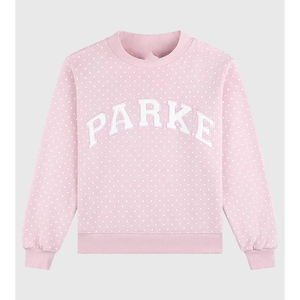 Pink Polka Dot Mock Neck Sweatshirt with Varsity Letter Print Women's Oversized Pullover <b>Sets</b> Autumn Knitted Cotton <b>Sweater</b> Tops - Product Image 3