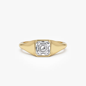 Bague de fiançailles classique unisexe en or blanc 1 carat, diamant synthétique de laboratoire taille Asscher, plaqué platine 14k, IGI - Product Image 1