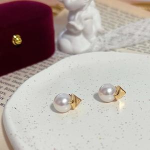 Boucles d'oreilles simples et élégantes pour femmes, perle d'eau douce 8-9 mm, magnifiques boucles d'oreilles en forme de diamant, collier blanc Mantou - Product Image 3