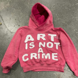 Custom Patch Hip Hop 100% Cotton Winter Oversized Loose <b>Black</b> Drawstring Pullover <b>Hoodies</b> for <b>Men</b> - Product Image 4