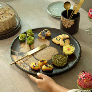 Budget-Friendly Round Wooden <b>Tray</b> Floral Pattern Modern Design Multi-Functional Serving <b>Tray</b> for Weddings Breakfast Lunch <b>Dinner</b> - Product Image 6