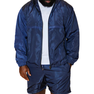 Custom Logo Printed Hooded Solid Spring Waterproof Breathable Lightweight Polyester/Cotton Casual <b>Wind</b> <b>Breaker</b> Tracksuit 2-Piece - Product Image 4