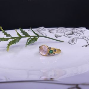 Wedding Wear 925 Sterling <b>Silver</b> Gold Plated Jewelry Morganite <b>Emerald</b> Gemstone Women Wear Classic <b>Ring</b> - Product Image 4