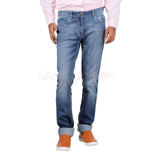 GARIOX APPAREL Jean en denim délavé coupe slim jambe droite pour homme, taille mi-haute, en coton bleu, formel, imperméable, respirant, personnalisable OEM - Product Image 1