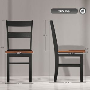 Set di 2 Sedie da Pranzo Nere Stile Rustico con Schienale Aperto in Legno di Gomma per Sala da Pranzo/Soggiorno - Product Image 3