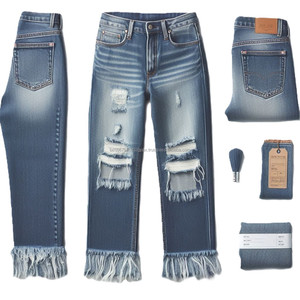 Stijlvolle Casual Katoenen Denim Jeans Met Strakke Straight Losse Pasvorm En Distressed Gescheurd Gewassen Voor <span class=keywords><strong>Sexy</strong></span> Modieuze Stijlen - Product Image 4