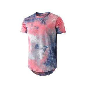 Camiseta de manga corta con cuello redondo y estampado tie-dye para hombre, corte regular, informal, de punto, larga - Product Image 6