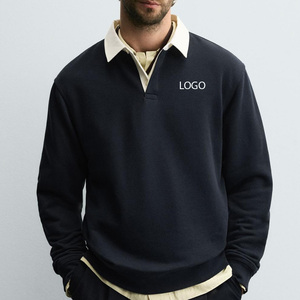 Sudadera Polo para Hombre de Manga Larga con Puños Acanalados, Color Sólido con Diseño de Logotipo Personalizado - Product Image 1