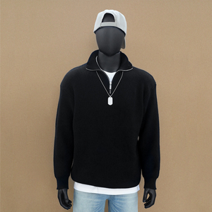 Pull en laine pure à 100% pour homme, col mi-haut zippé, manches longues, tricoté, couleur unie, décontracté, pour l'hiver - Product Image 2