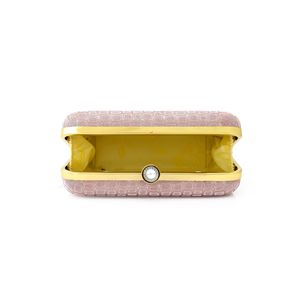 Magnifiques sacs à main de soirée couleur or rose avec motifs à carreaux, avec bandoulière chaîne amovible pour femmes - Product Image 6