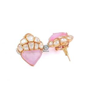 Kritika Pastel Pink Moissanite Stud Earrings in 14K Gold Plated Platinum - Product Image 3