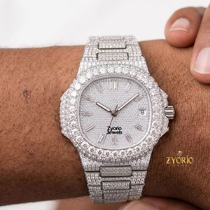 Montre de luxe entièrement sertie de moissanite pour homme, montre personnalisée en acier inoxydable pavée de diamants avec affichage de la date, montre-bracelet Hip Hop - Product Image 2