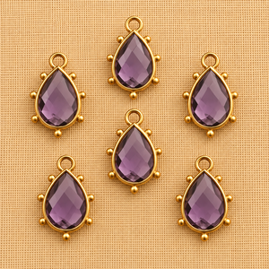 Pendentif en améthyste violette en forme de poire, facetté, avec monture plaquée or, pour la fabrication de bijoux - Product Image 3