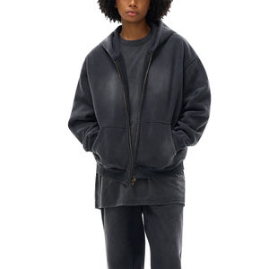 Sweat-shirts à capuche zippés pour hommes de qualité supérieure, personnalisés avec logo brodé, en tissu épais délavé à l'acide, impression personnalisée - Product Image 2