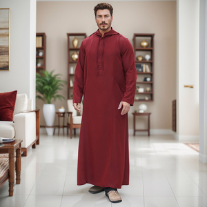 Men Black Polyester Thobe Long Sleeve Ankle Length Sweetheart Neckline Embroidered Breathable Casual Solid Eid Evening Party - Product Image 5