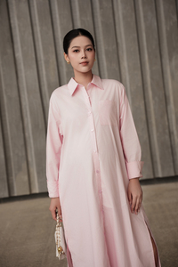 Vestido Camisero Midi Informal de Oficina, Manga Larga, Minimalista, Popelina 100% Algodón, Prelavado con Enzimas, Maternidad, Cierre de Botones, Verano - Product Image 2