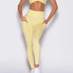 Women <b>Legging</b> Yellow Elastic Waist <b>Leggings</b> <b>With</b> Side <b>Pockets</b> New High Waist Active Wear Gym & <b>Workout</b> <b>Leggings</b> - Product Image 1