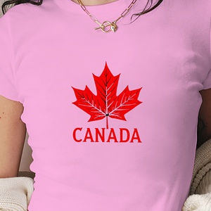 Camiseta de manga corta con estampado de punto y corte ajustado Y2K para mujer Canada Maple Leaf - Product Image 2