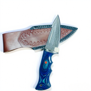 Couteau de chasse en acier Damas à lame droite, manche en cuir, qualité industrielle, outil de survie extérieur personnalisable, OEM - Product Image 4