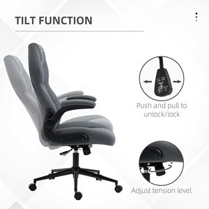 Sedia da Ufficio Grigio Scuro con Schienale Alto, Braccioli Ribaltabili, Altezza Regolabile, Ruote Girevoli e Funzione di Inclinazione (Base in Nylon) - Product Image 5