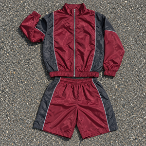 Ensemble court en nylon personnalisé, veste à fermeture éclair, short à taille élastique, détail personnalisé sur le côté, streetwear unisexe, ensemble deux pièces, vêtements personnalisés - Product Image 2