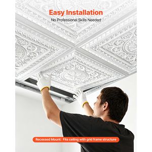 Plaques de plafond en PVC 24x24, lot de 12, blanches, panneaux géométriques 3D, lisses, à suspendre, résistantes aux chocs, peignables - Product Image 5