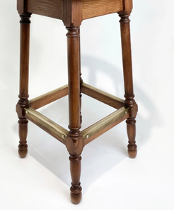 Tabouret de bar industriel en bois de manguier, peint en jaune, style vintage antique, avec structure en bois et coussin noir - Product Image 4