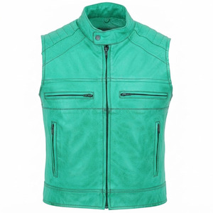 Gilet de moto respirant en cuir véritable pour homme, col montant en V, design imperméable, mode hiver - Product Image 6