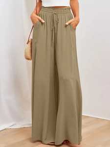 <b>Women</b> Loose Fit Wide Leg Trousers Elegant High Rise Palazzo Pants Comfortable Full Length Bottoms for Modern Fashion Style - Product Image 5