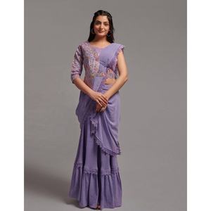 Heavy bordado diseñador diamante Georgette seda elegante Saree con blusa para las mujeres son fabricados y vendidos de la India - Product Image 3