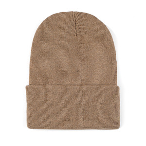 Gorro de punto unisex verde oliva liso con dobladillo plegable, gorro cálido de invierno, venta al por mayor - Product Image 3