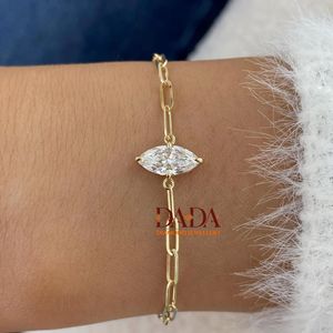 Bracelet chaîne trombone en diamant de laboratoire taille marquise remarquable pour femme, bijou fin solitaire élégant, bracelet minimaliste - Product Image 3